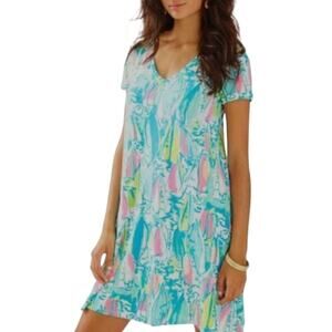 LILLY PULITZER Jessica Beach and Bae SS Vneck Dress SMALL Breathable 100% Cotton